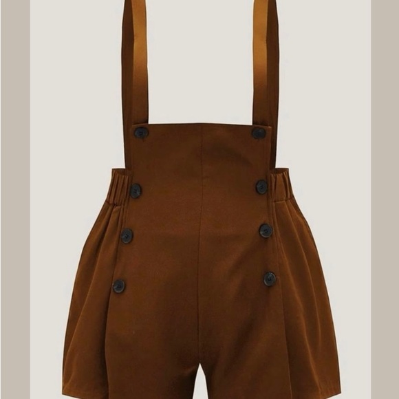 Pants - Brown buttoned suspender shorts